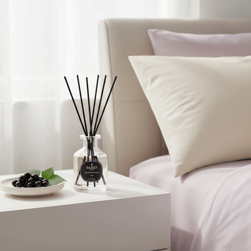 Parks Candles Cassis Diffuser 100ml with glass bottle and reed sticks for home fragrance and decorative scent display.