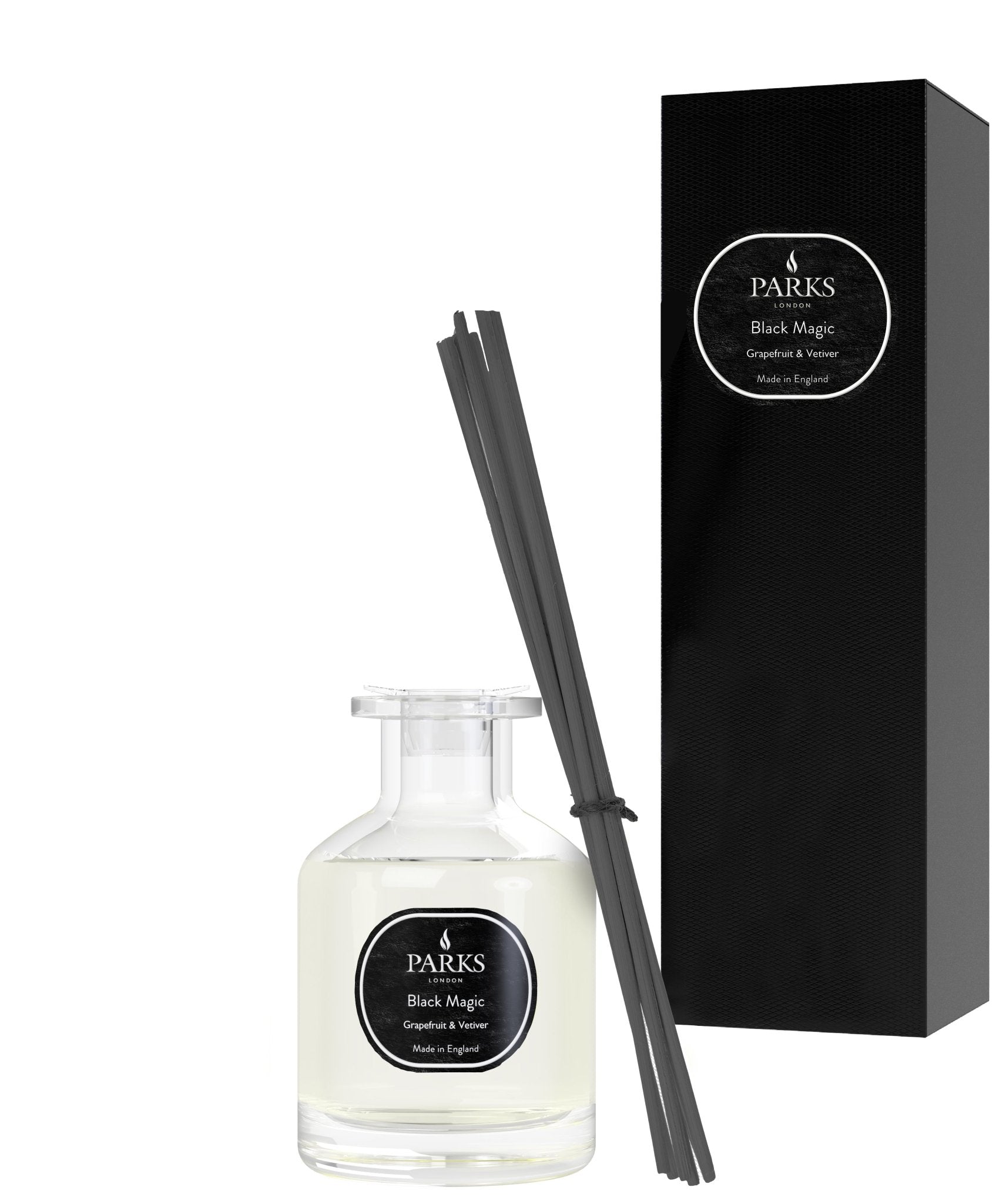 Parks Candles grapefruit and tangerine reed diffuser in a 100ml glass bottle with reed sticks, fresh citrus scent.