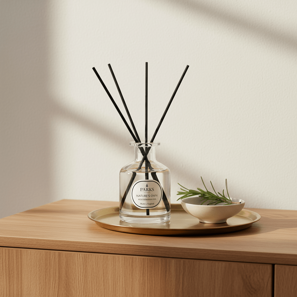 Parks Candles Mediterranean Spa Reed Diffuser 100ml with elegant glass bottle and natural reed sticks for home fragrance