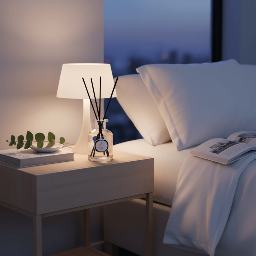 Parks Candles Natures Own Rejuvenating reed diffuser with 100ml bottle and natural reed sticks, fresh and calming scent displayed.