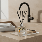 Parks Candles Santal Vanille Reed Diffuser 100ml with elegant glass bottle and reed sticks for home fragrance.