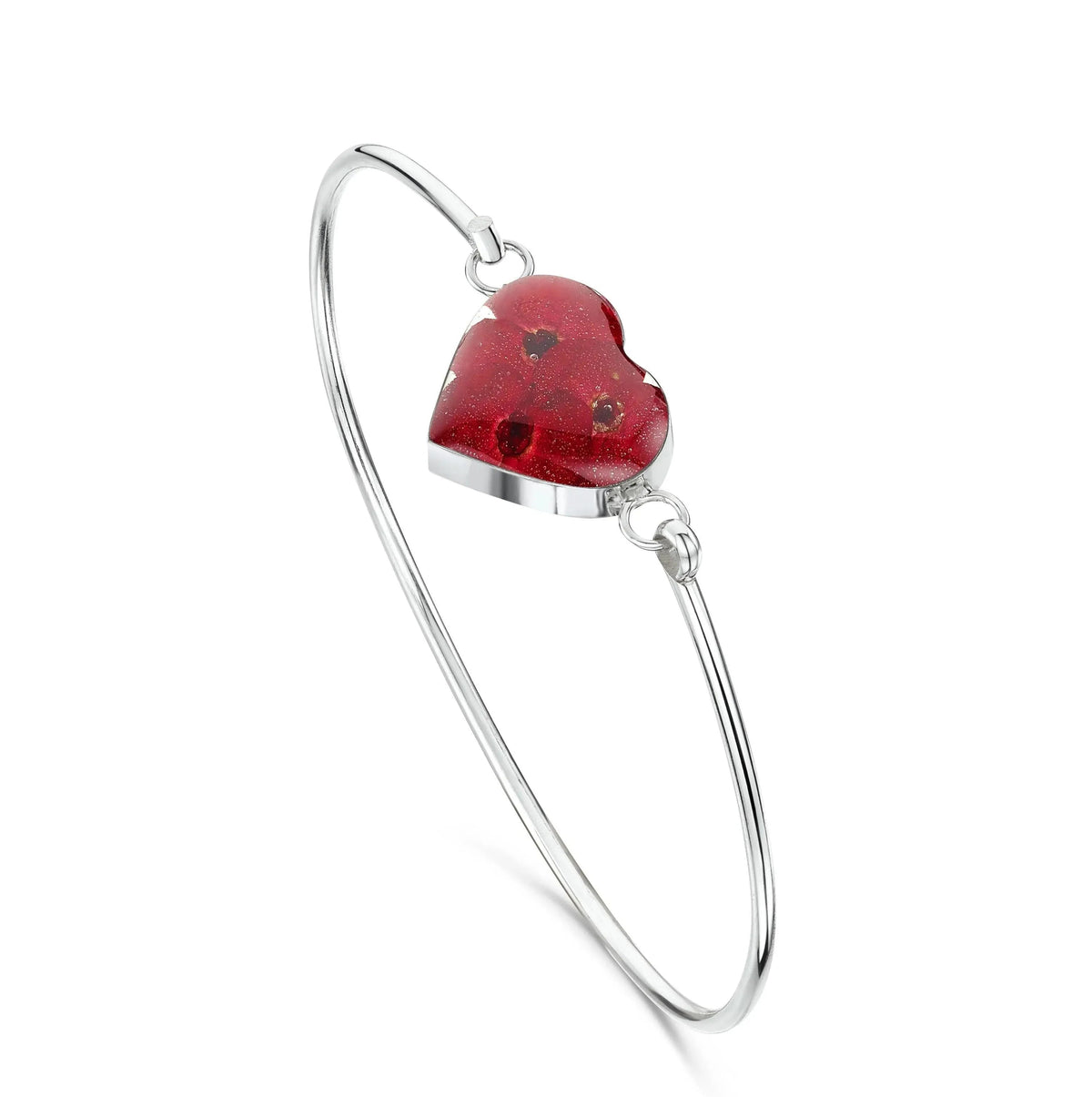 Poppy Heart Sterling Silver Bangle with Real Flowers