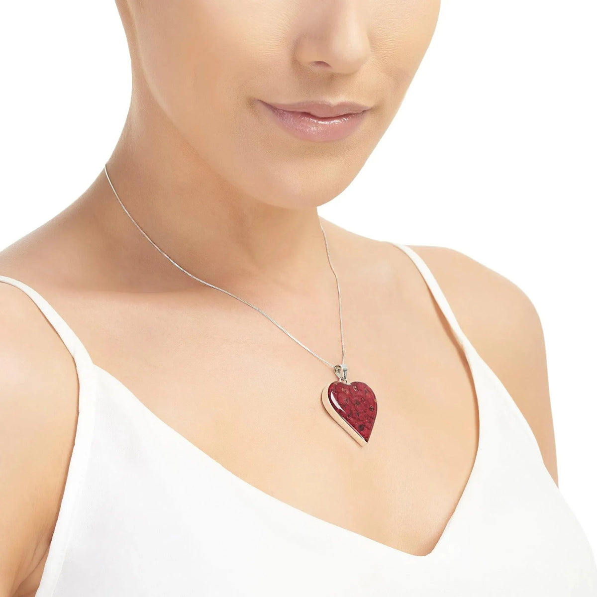 Real Poppy Flower Heart Necklace in Sterling Silver