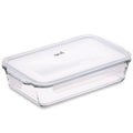 Igluu Meal Prep borosilicate glass lasagne dish with lid, 2.2L, for baking and meal prep, showcasing the clear glass and lid.