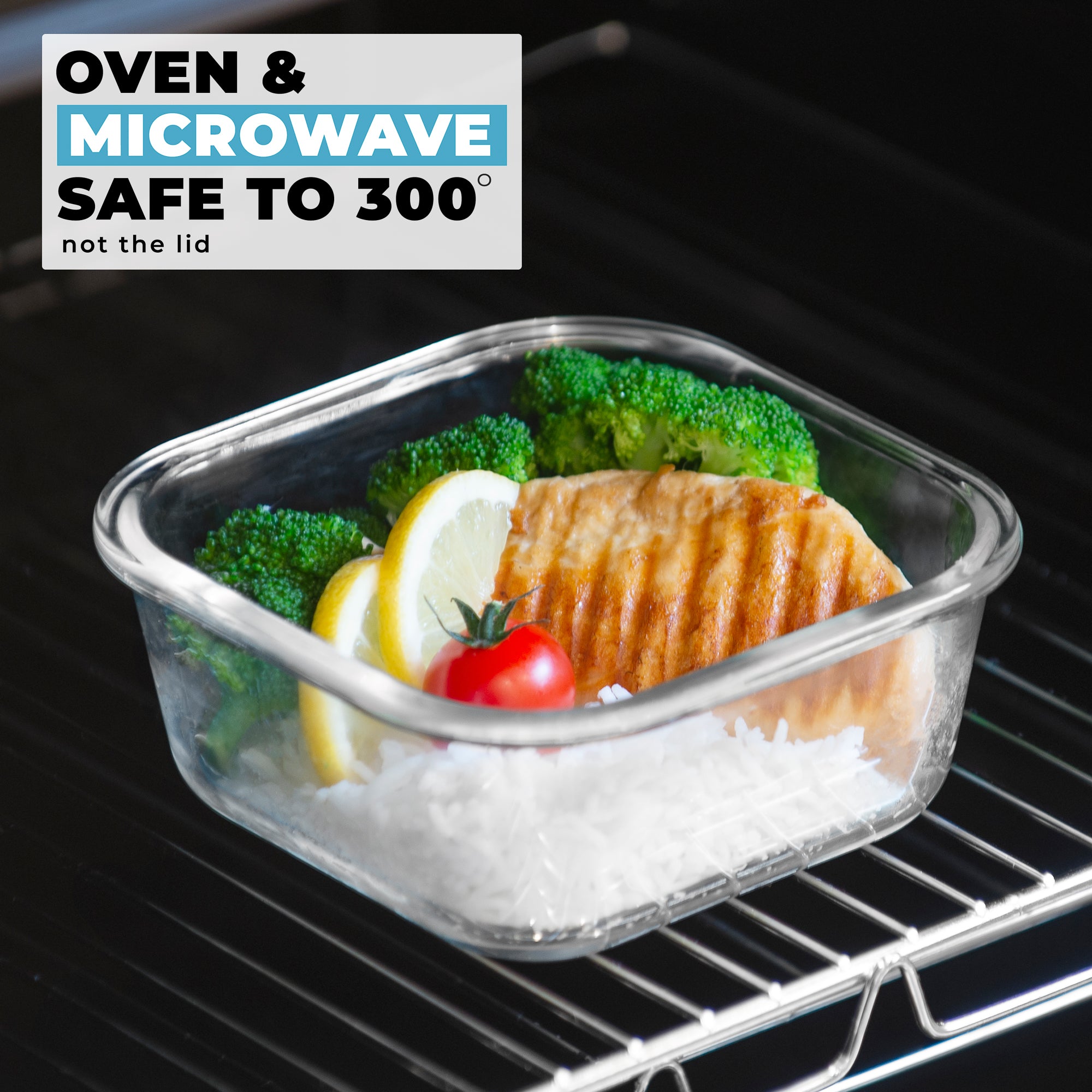 Set of three Igluu Meal Prep glass stackable square containers in 800ml, 520ml, and 320ml sizes with clear lids.