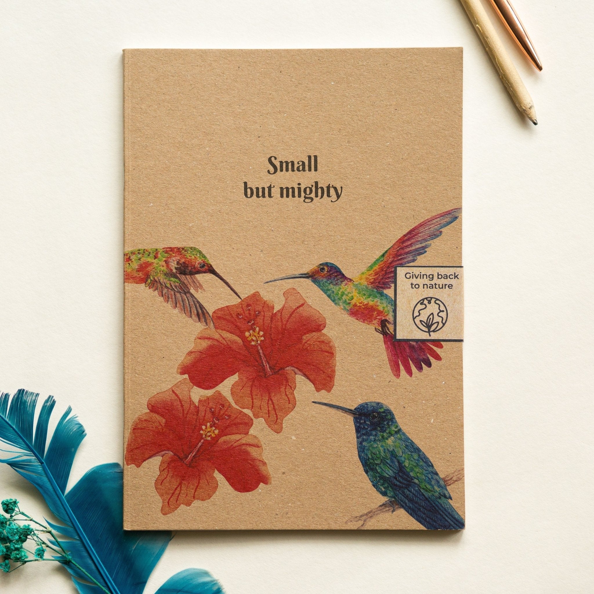 Trouvaille recycled paper notebook with illustrated hummingbird cover, small size and eco-friendly design for notes and journaling.