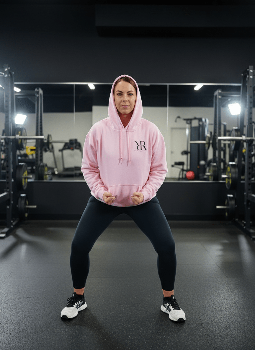 Pink Reform and Revive hoodie with R&R logo, featuring a cozy fit and casual style from the R&R clothing range.