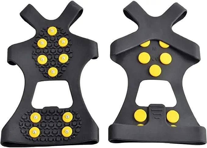 HikeWare silicone ice crampons with 10 steel studs, designed for climbing shoes for secure traction on icy surfaces.