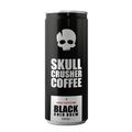 Six 250ml cans of Skull Crusher Coffee cold brew coffee, featuring sleek black cans and vibrant logo design.
