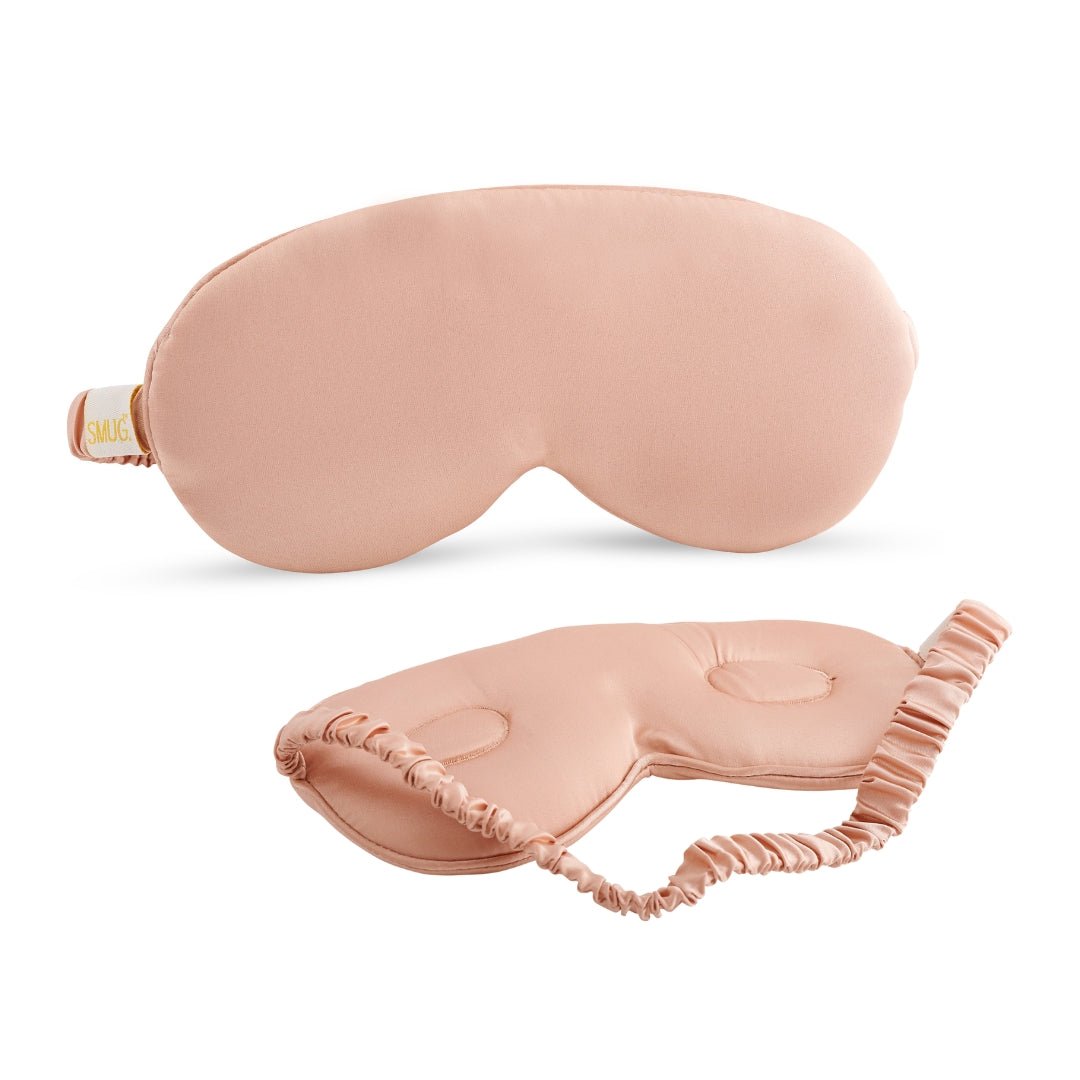 SMUG Cloud Padded Satin Sleep Mask in Caramel color, featuring plush cushioning and satin fabric for comfortable sleep.