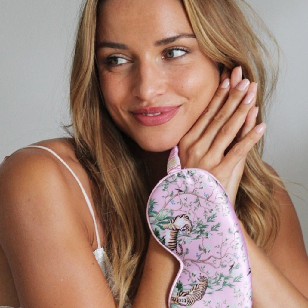 SMUG Cloud Padded Satin Sleep Mask with tiger print, soft and comfortable for restful sleep and eye comfort.