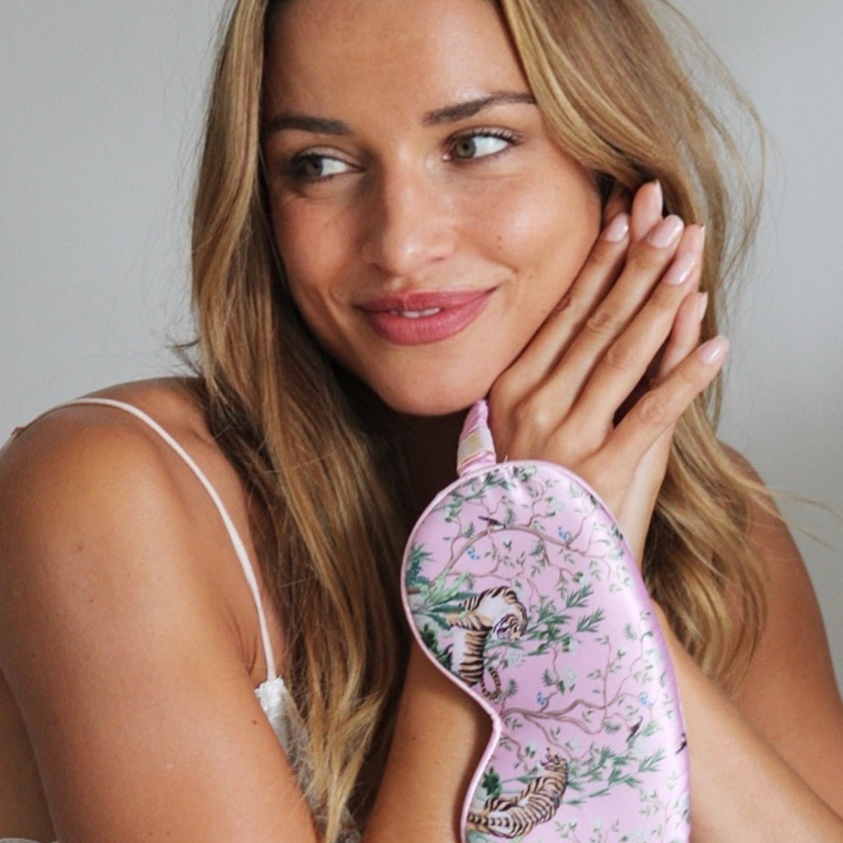 SMUG Cloud Padded Satin Sleep Mask with tiger print, soft and comfortable for restful sleep and eye comfort.