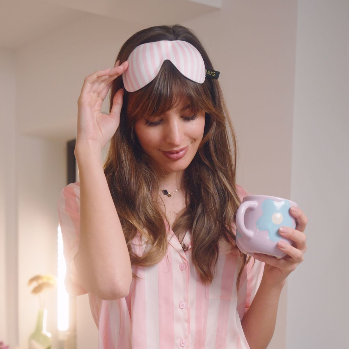 Contoured 3D blackout sleep mask by SMUG with colorful Candy Shop print, designed for comfortable sleep and light blocking.