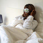 SMUG jungle print sleepover set with contoured sleep mask, featuring vibrant jungle-themed fabric for a comfortable night's sleep.