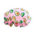 SMUG avocado print shower cap with waterproof material, featuring a vibrant green avocado design for protecting hair during showers.