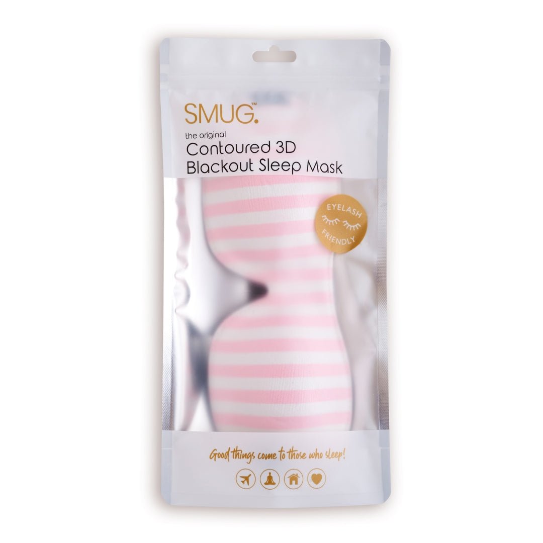Contoured 3D Blackout Sleep Mask by SMUG with a colorful candy shop print, designed for comfortable blackout sleep.