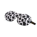 Contoured 3D black blackout sleep mask with cow print design by SMUG, featuring a comfortable fit for restful sleep.