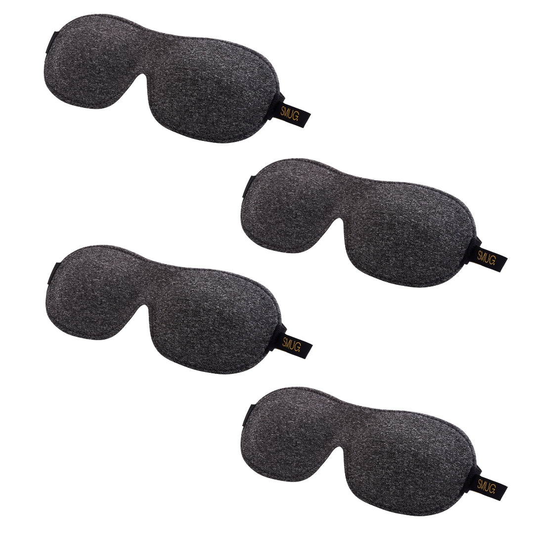 Contoured SMUG sleep mask set in dark grey marl with multiple designs for comfortable, dark sleep.