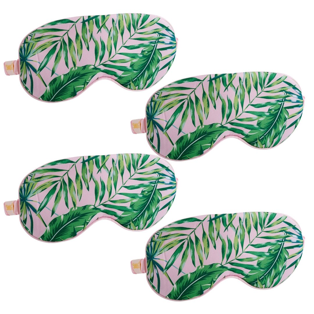 Set of satin sleep masks in various designs by SMUG, featuring soft, luxurious fabric for comfortable, restful sleep.