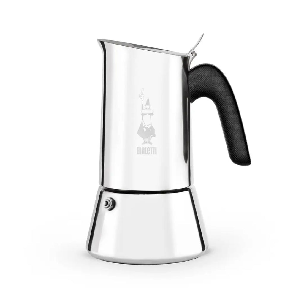 Stainless steel Bialetti Venus coffee maker by Brew Italia with a sleek, modern design for stovetop brewing.