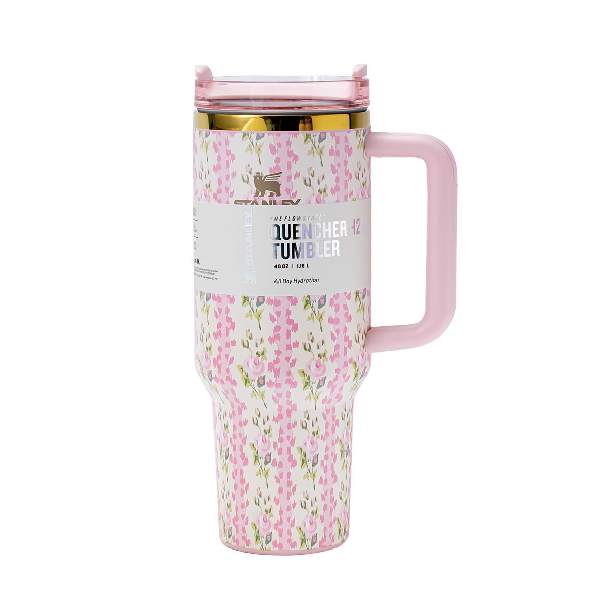 Stanley x LoveShackFancy Blooming Heirloom Quencher H2.0 FlowState Tumbler 40oz – Limited Edition Pink Floral Bow Tumbler-1