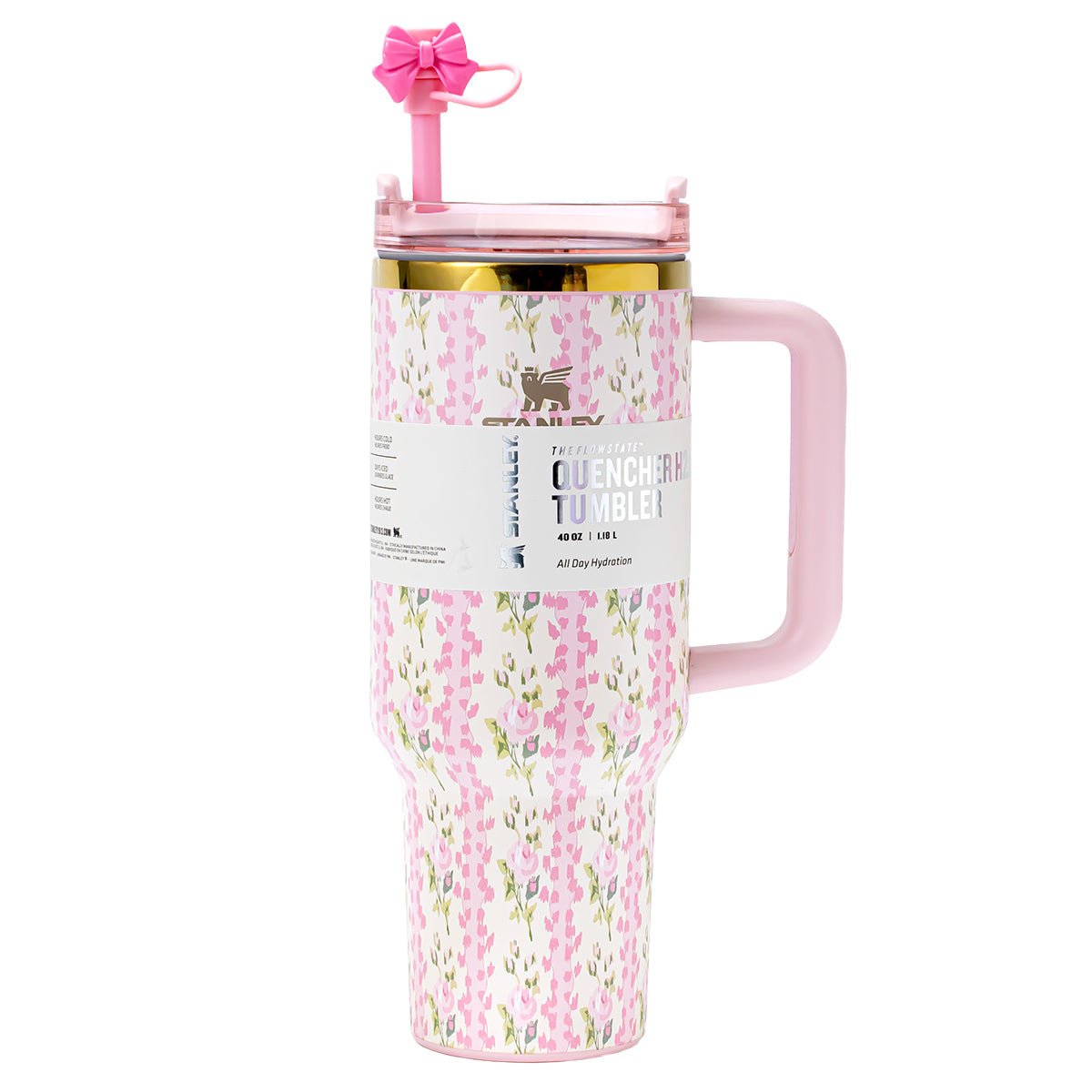 Stanley x LoveShackFancy Blooming Heirloom Quencher H2.0 FlowState Tumbler 40oz – Limited Edition Pink Floral Bow Tumbler-2