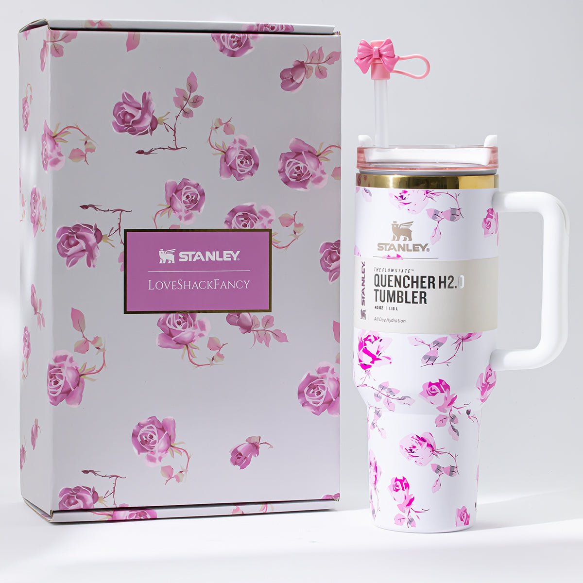 Stanley x LoveShackFancy Ribbon Rosa Quencher H2.0 FlowState Tumbler 40oz – Limited Edition Rose Garden Bow Tumbler-0