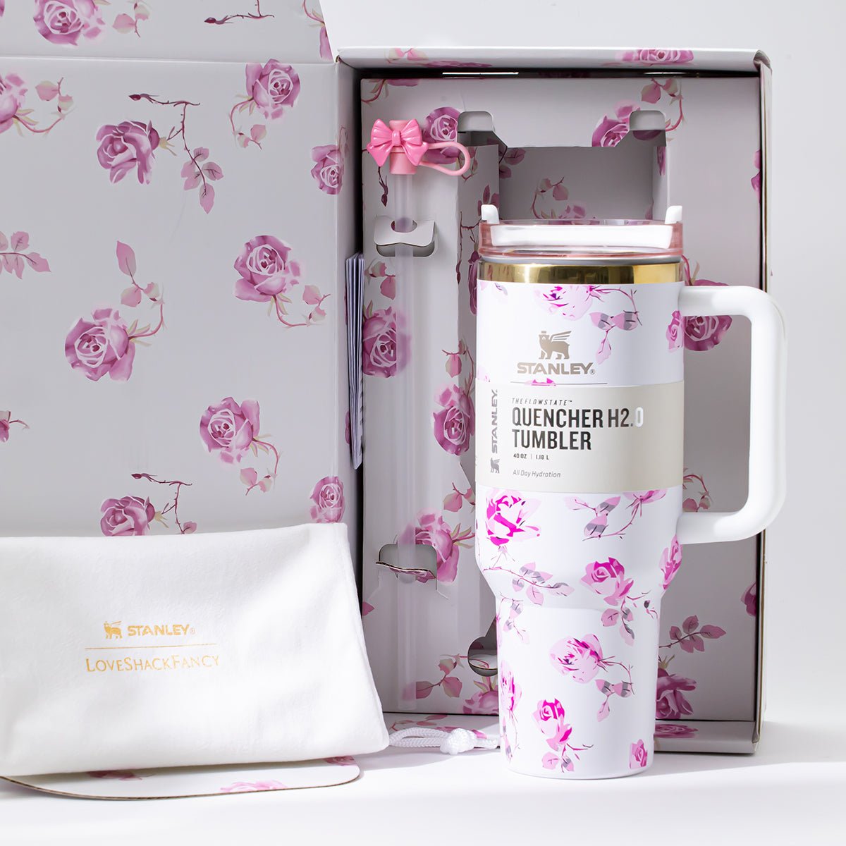 Stanley x LoveShackFancy Ribbon Rosa Quencher H2.0 FlowState Tumbler 40oz – Limited Edition Rose Garden Bow Tumbler-3