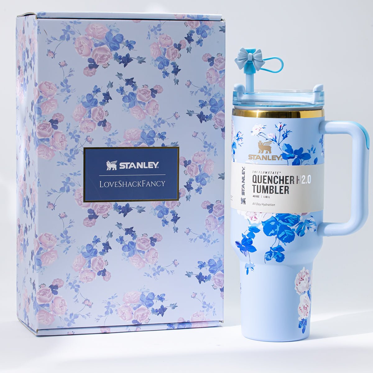Stanley x LoveShackFancy Sky Bloom Quencher H2.0 FlowState Tumbler 40oz – Limited Edition Blue Botanical Collection with Bow Straw Topper-0