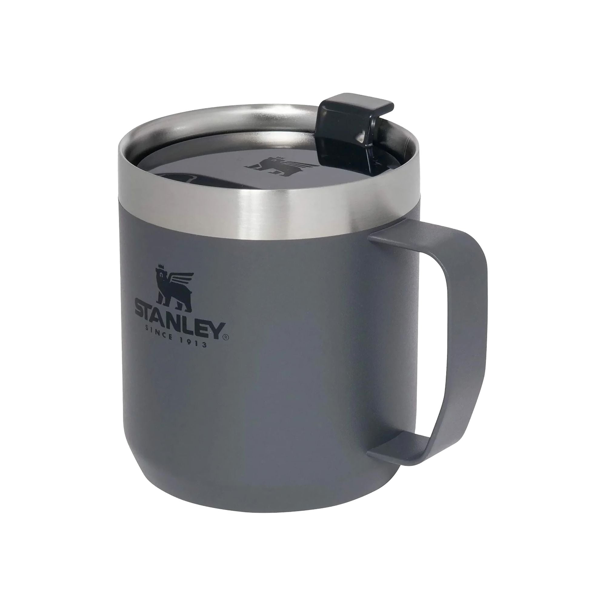 Stanley Stay Hot 0.35L travel mug with a durable stainless steel body and secure lid for hot beverages on the go.