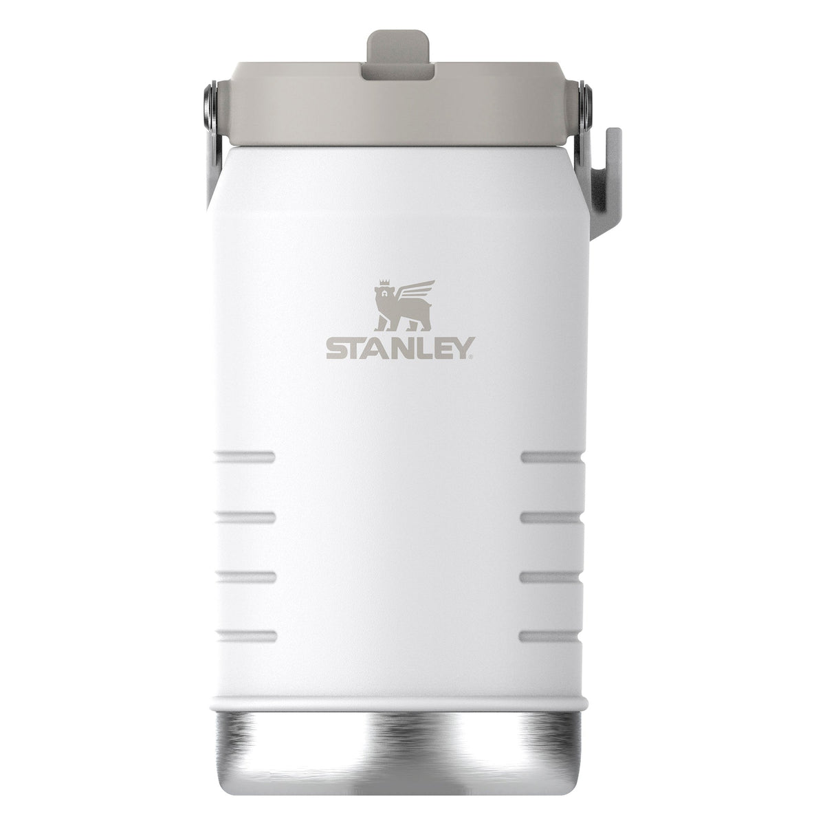 Stanley IceFlow Flip Straw 2.0L water bottle with frosted finish and large 1.9-liter capacity, featuring a flip straw for easy drinking.