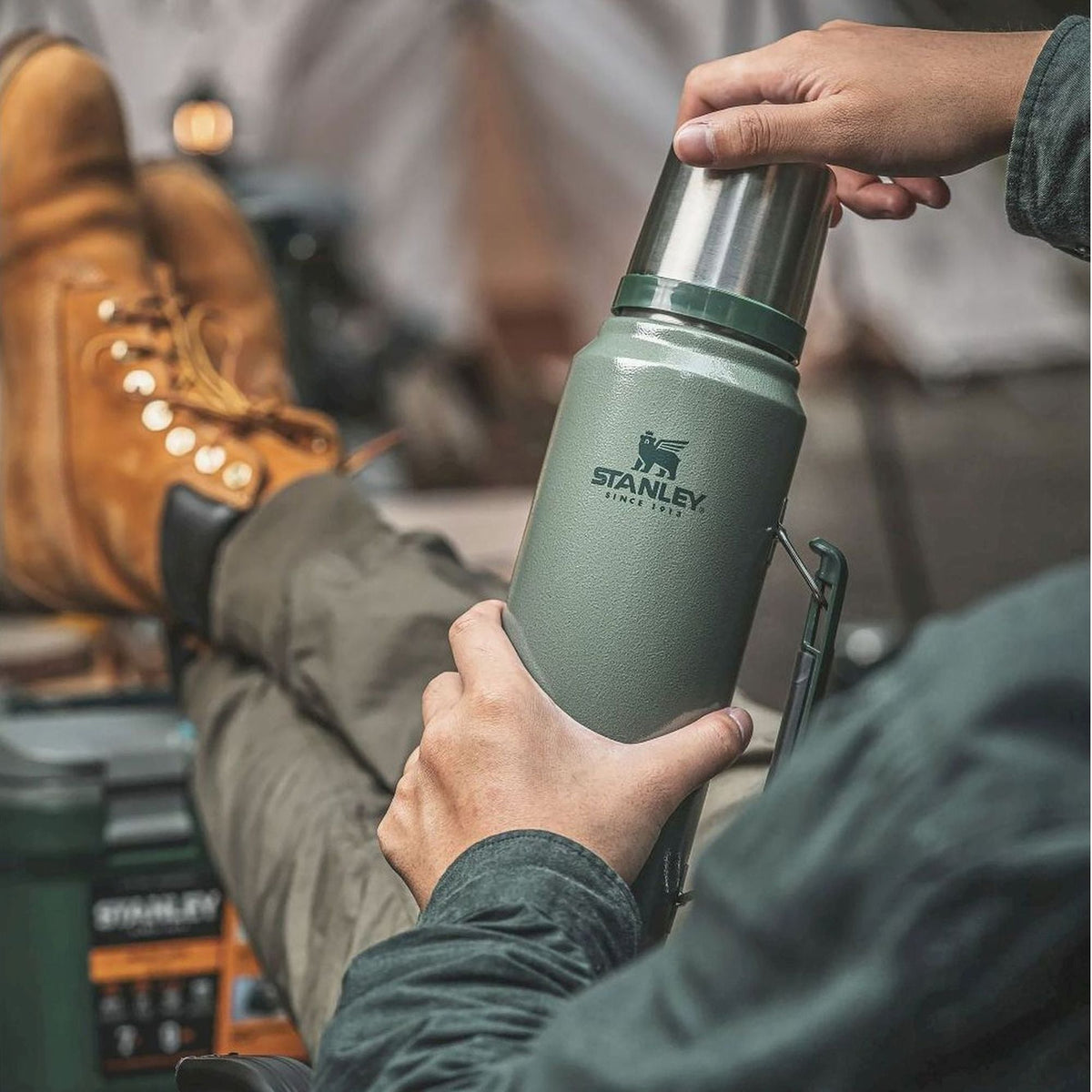 Stanley Legendary Classic Water Bottle 1.0L in ash color, durable stainless steel with a secure cap for hydration.