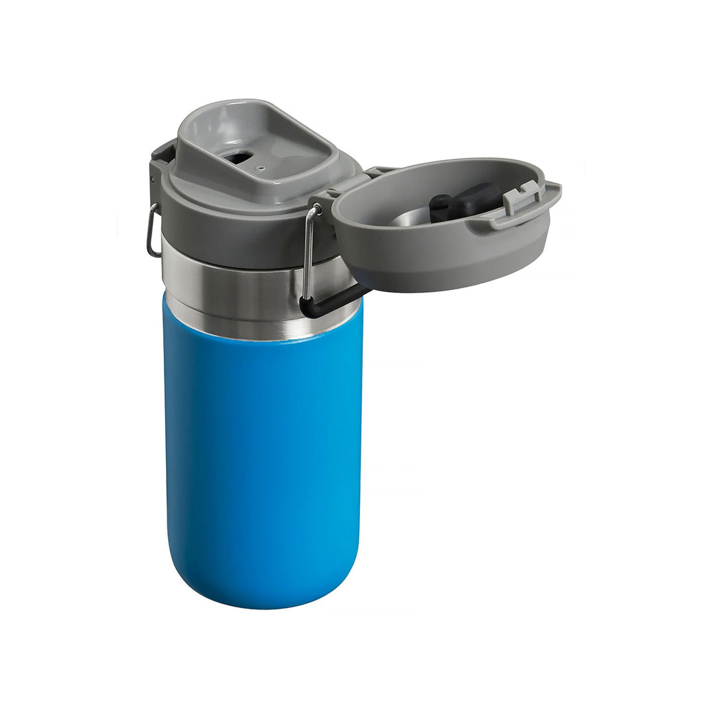 Stanley Quick Flip Water Bottle in azure, 0.47L, with a flip-top lid and ergonomic design for easy hydration.