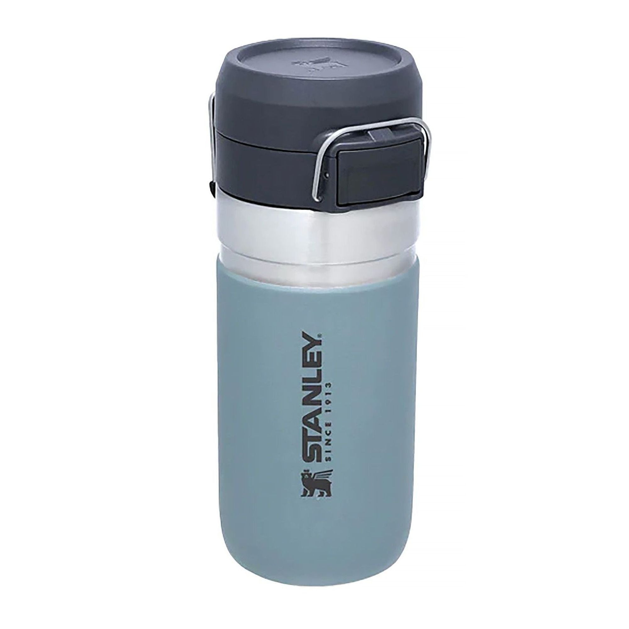 Stanley Quick Flip Water Bottle 0.47L with flip spout and ergonomic design, shown in durable stainless steel with secure lid.