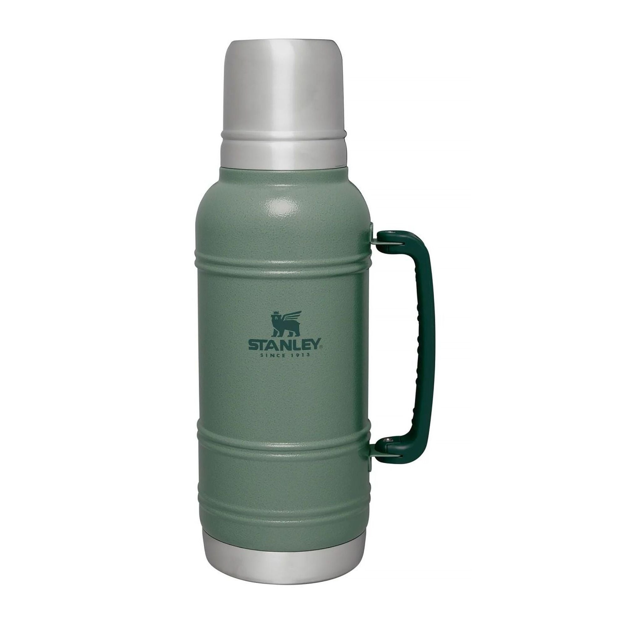 Stanley Artisan thermal water bottle 1.4L with stainless steel body and leak-proof design for hot and cold beverages.