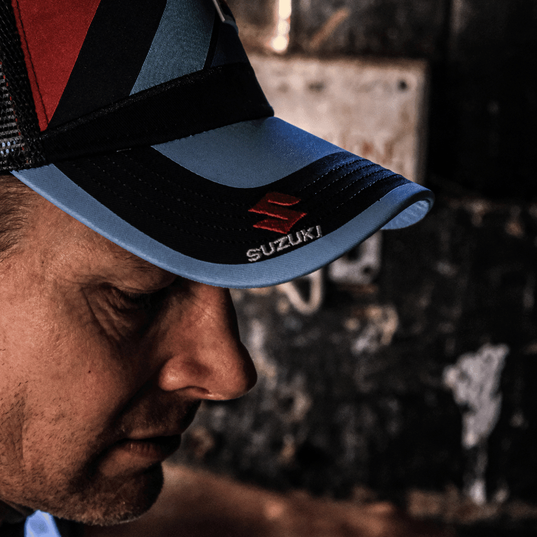 Uggly and Co Team Classic Suzuki Motorsport trucker cap with embroidered logo and mesh back, casual sportswear accessory