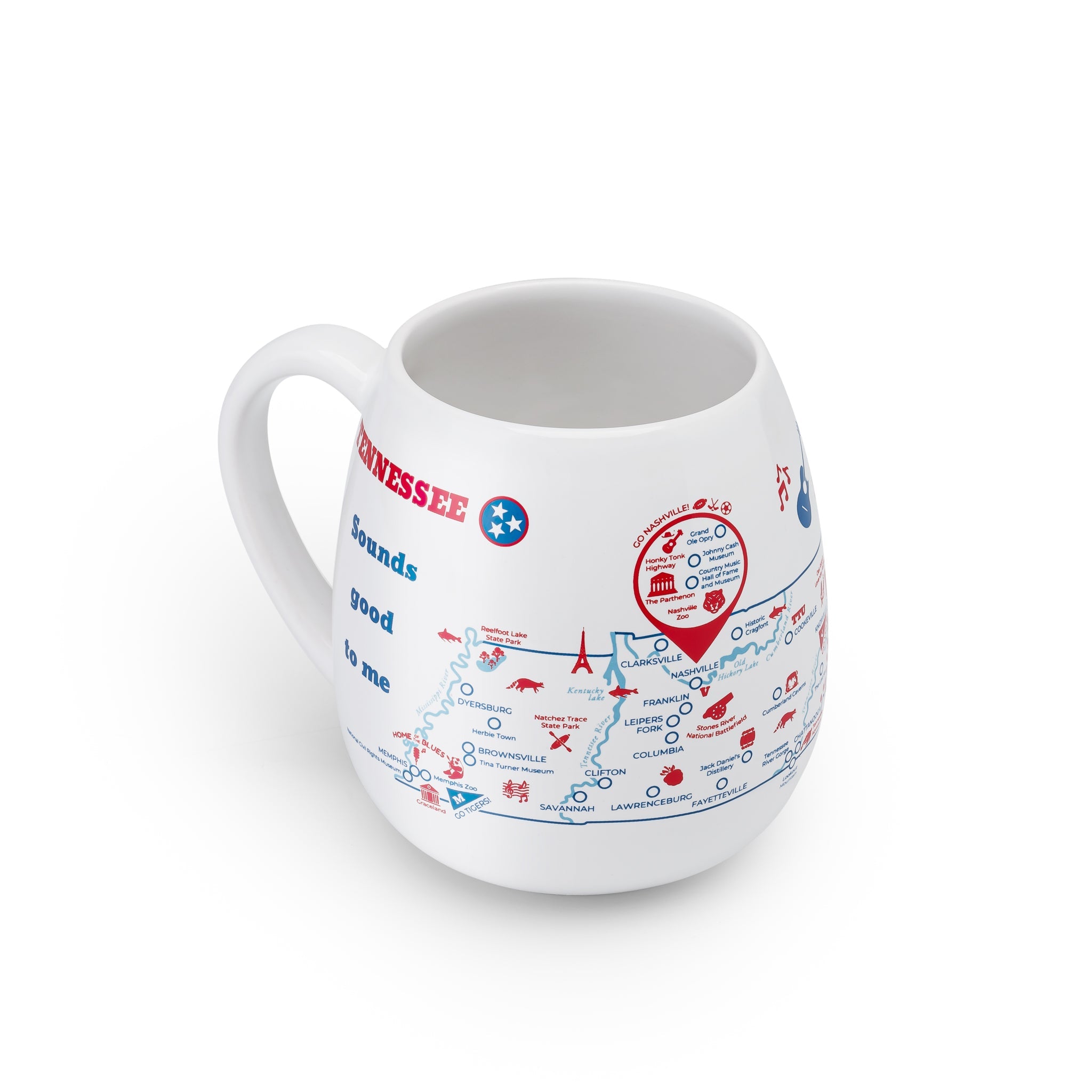 Trouvaille Tennessee map color-in travel mug with detailed map design on the left side, suitable for coloring and personalization.