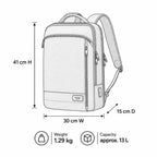 Illustration of Troop London Slim Business Laptop Backpack with Tech Zone, showing multiple compartments and sleek design