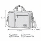 Troop London business laptop briefcase with shoulder strap, technical illustration showing multiple compartments and sturdy design.