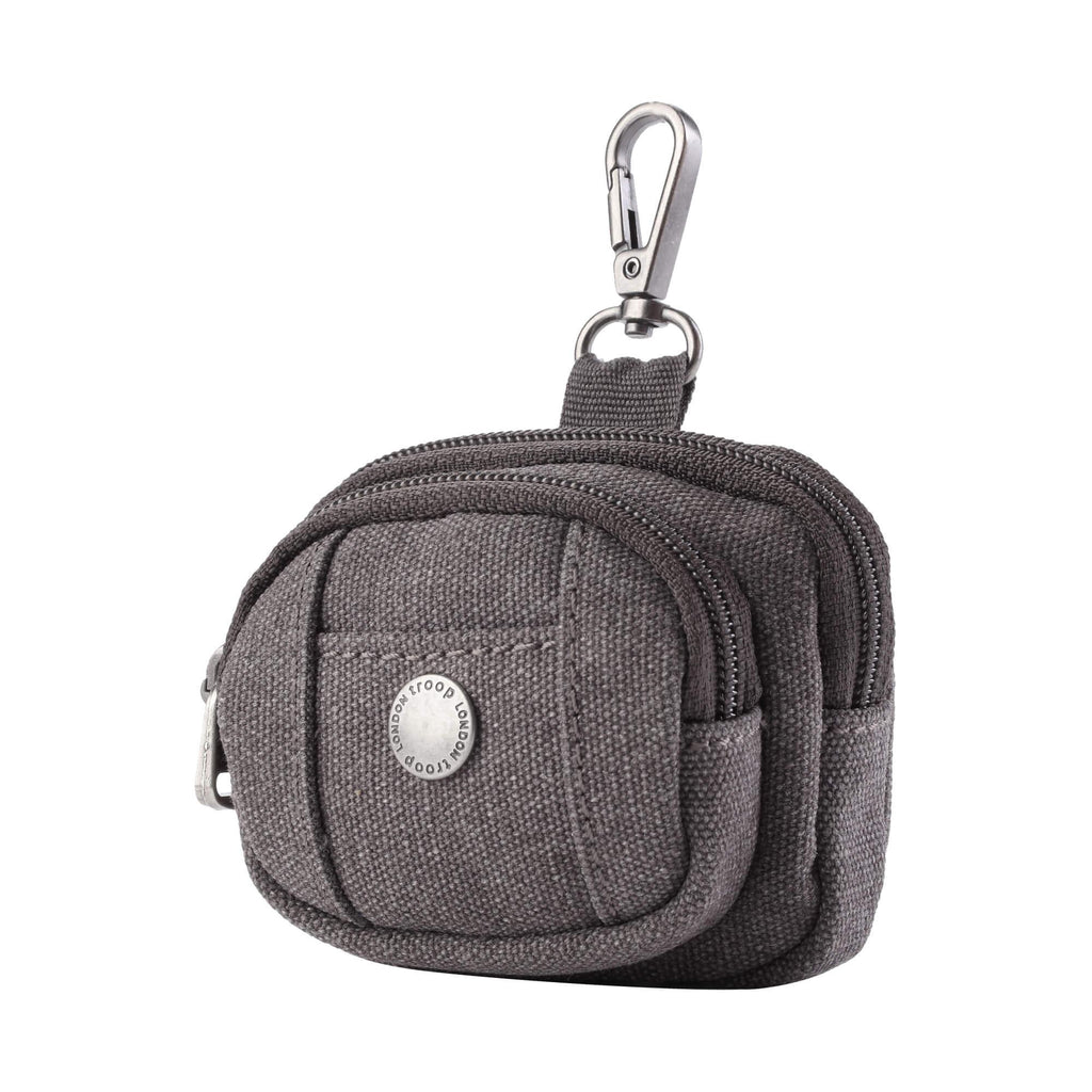 Turquoise Troop London Classic Canvas Bag Charm in horizontal style, accessory with detailed stitching and logo branding.
