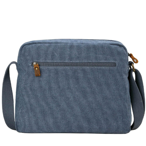 Large black canvas crossbody bag by Troop London, with adjustable strap and stone-washed finish, designed for everyday use.