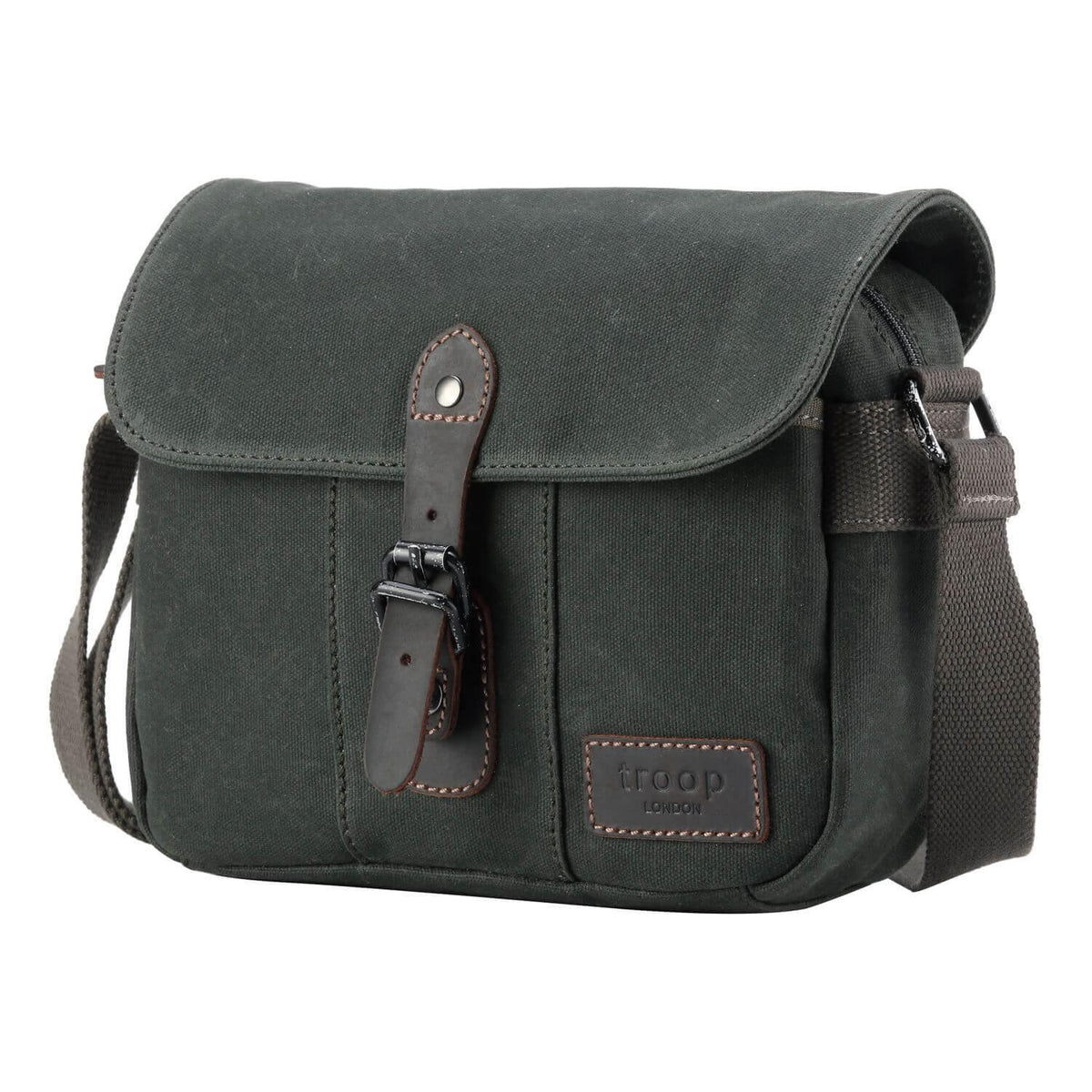 Troop London Heritage Waxed Canvas Crossbody Bag in camel, stylish across-body bag with durable waxed canvas material.