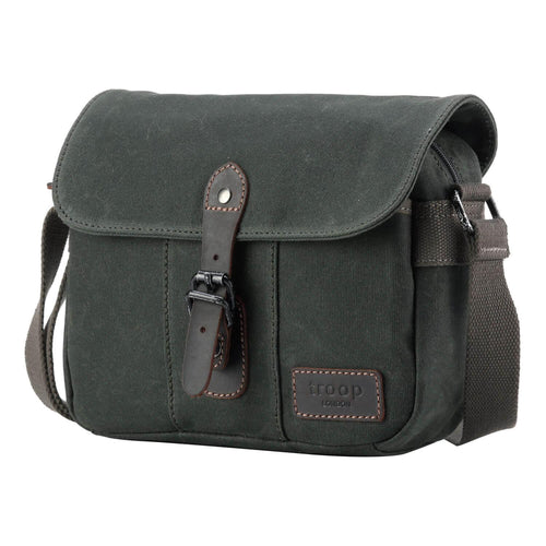 Troop London Heritage Waxed Canvas Crossbody Bag in camel, stylish across-body bag with durable waxed canvas material.