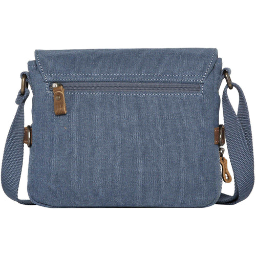 Troop London charcoal canvas crossbody bag with adjustable strap and zipper closure, designed for everyday use.