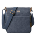 Troop London charcoal classic canvas crossbody bag with adjustable strap and zip closure, designed for everyday use.