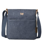 Troop London classic charcoal canvas crossbody bag with adjustable strap and minimalist design for everyday use.