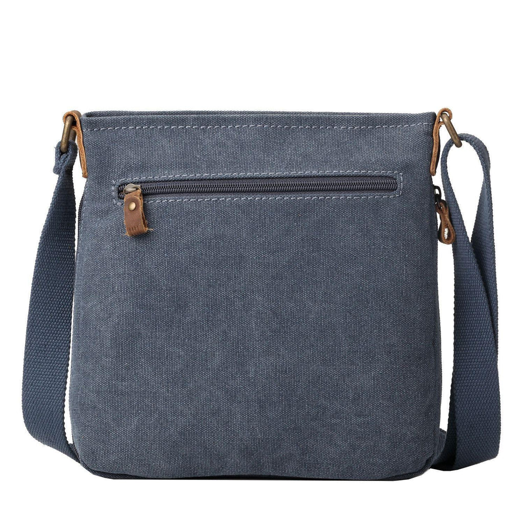 Charcoal Troop London Classic Canvas Crossbody Bag showing adjustable strap and spacious main compartment.