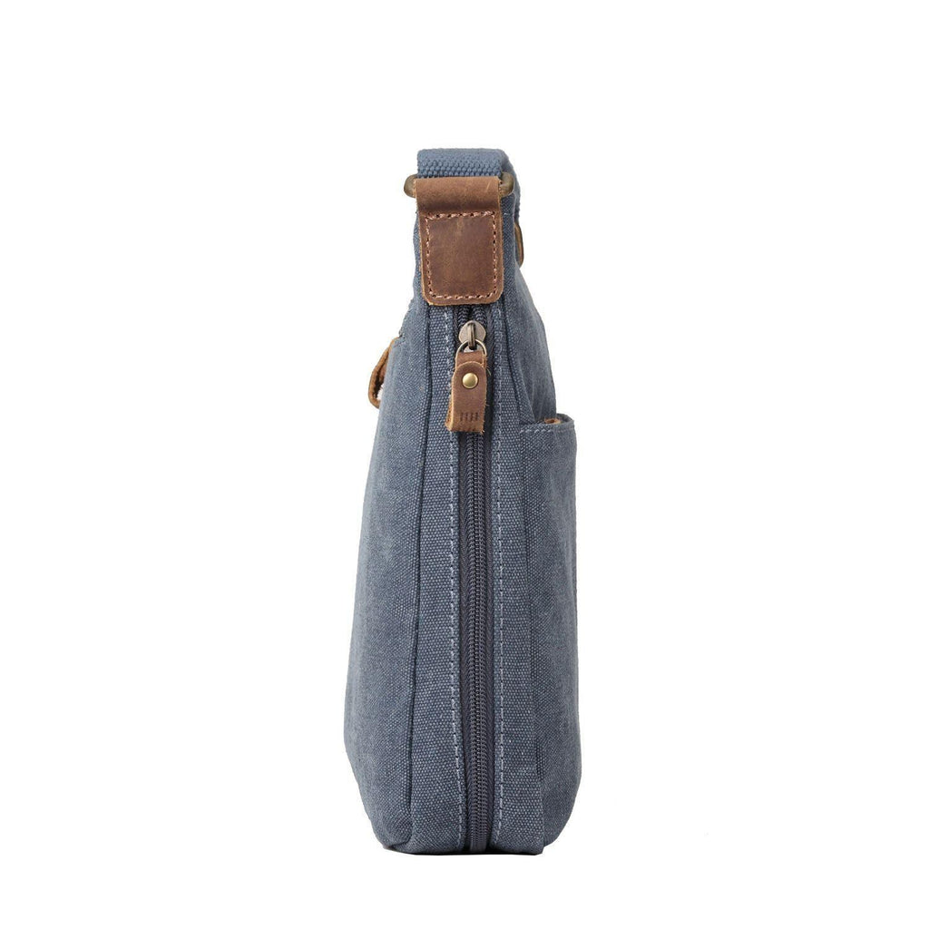 Troop London charcoal classic canvas crossbody bag with adjustable strap and front zip pocket, stylish and functional across body bag.
