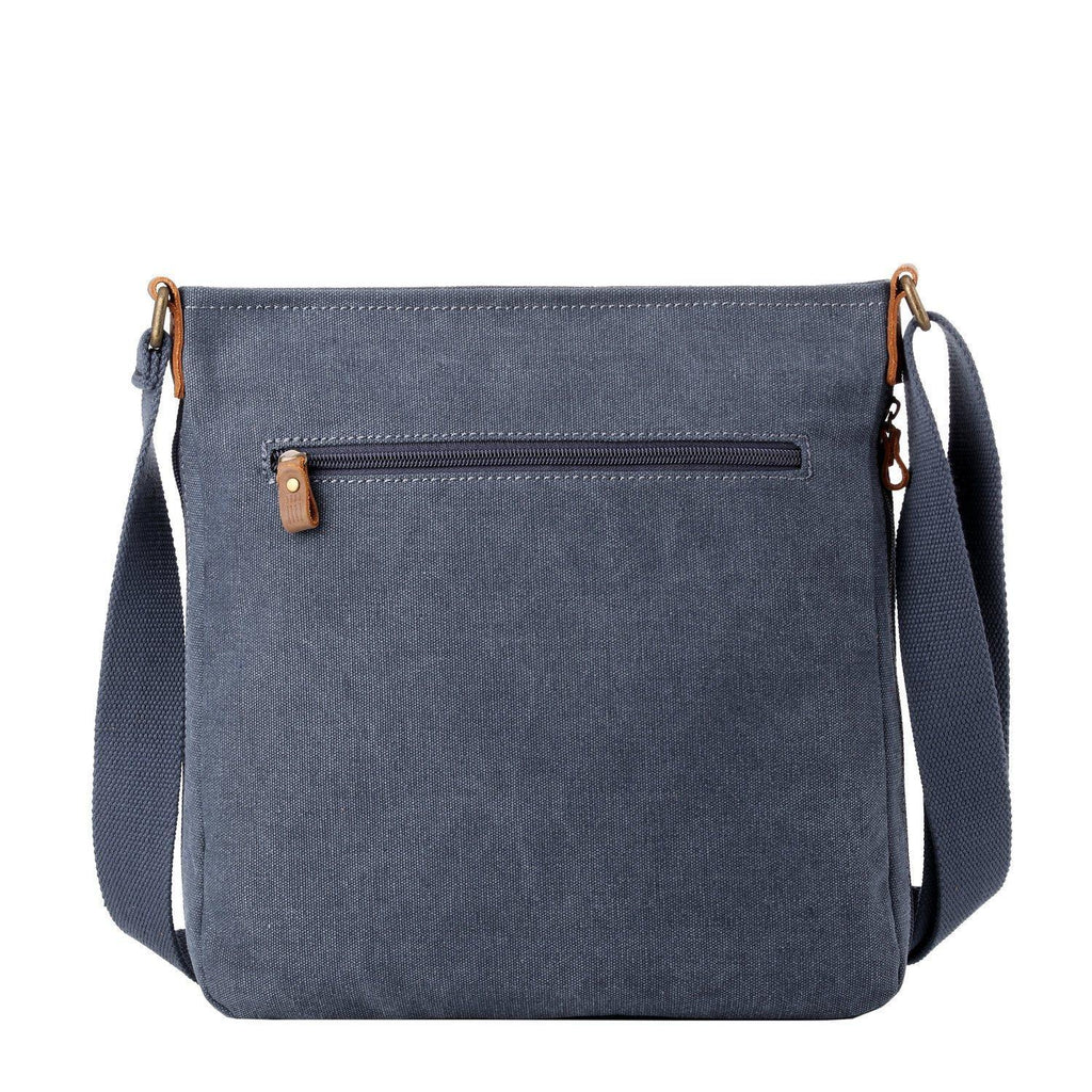 Large charcoal canvas crossbody bag by Troop London with adjustable strap and spacious interior for everyday carry.
