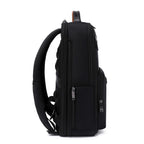 Black Troop London Business Expandable Laptop Backpack with multiple compartments and padded laptop sleeve.